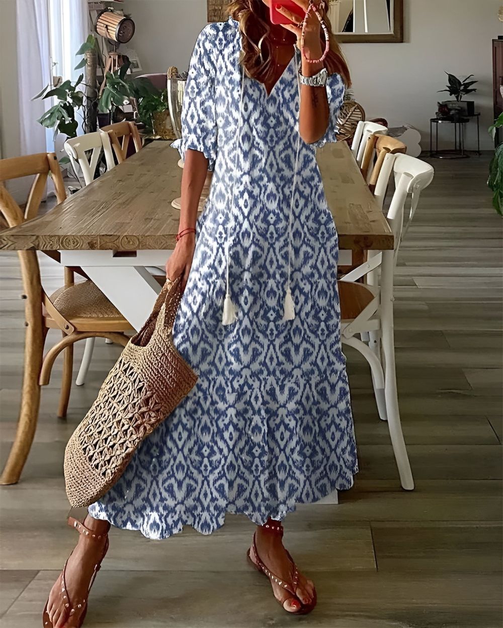 Abito lungo in stile boho dal taglio fluido — Abito da spiaggia versatile
