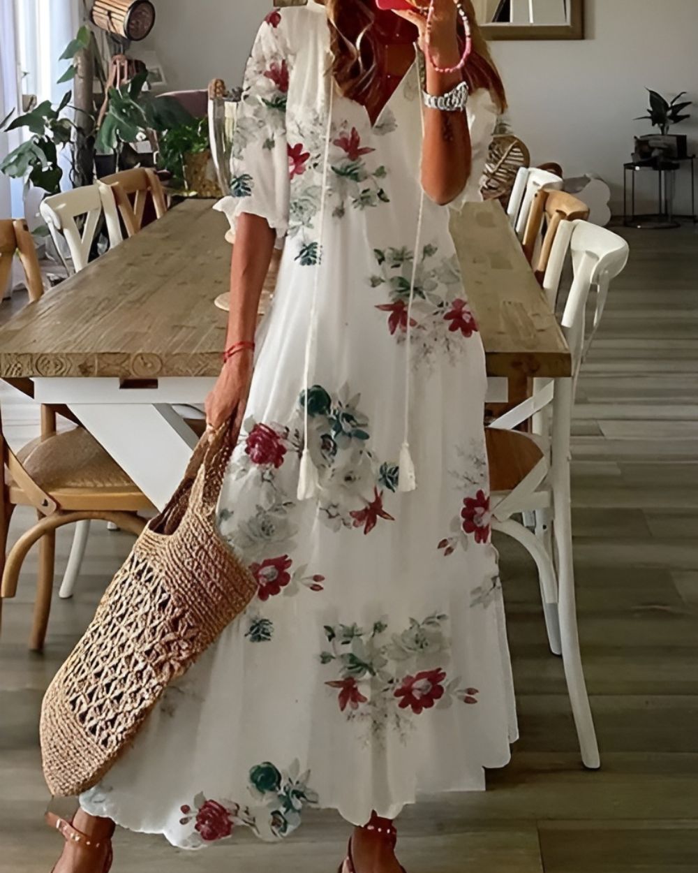 Abito lungo in stile boho dal taglio fluido — Abito da spiaggia versatile