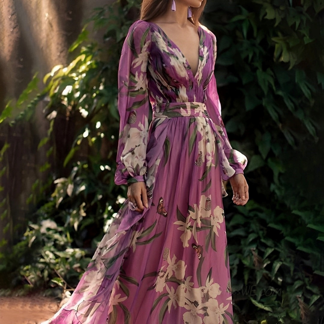 Vestido floral para mujer, manga larga