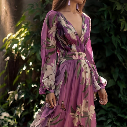 Vestido maxi para mujer, escote en pico