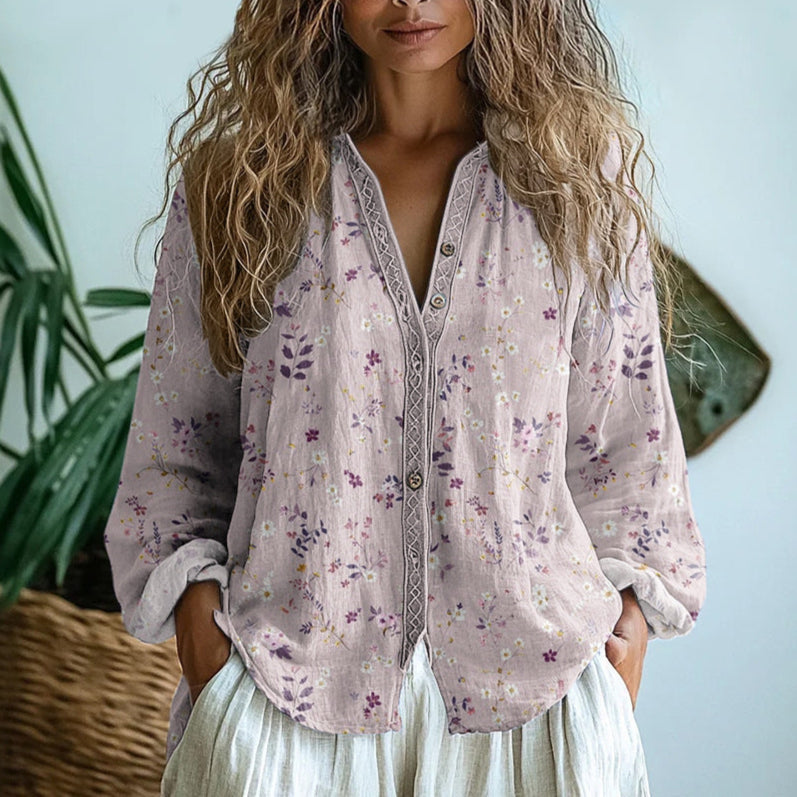 Blusa in viscosa con fantasia naturale — Blusa dalla vestibilità rilassata