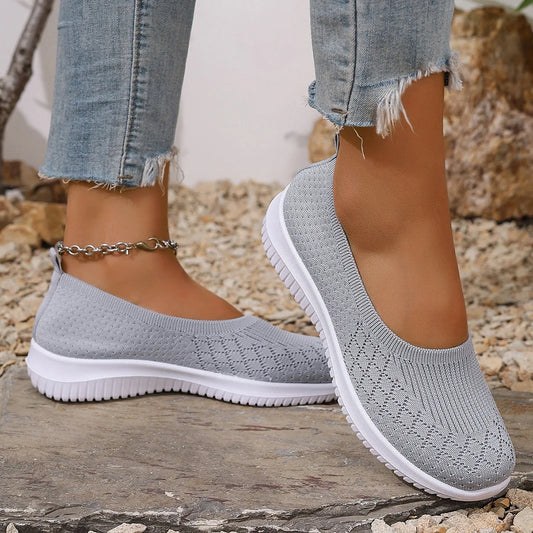 Zapatos slip-on de punto para mujer, transpirables