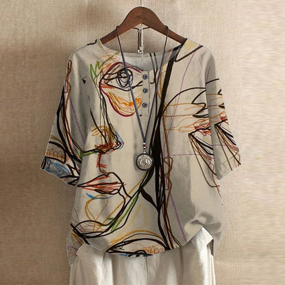 Blusa d'ispirazione retro con stampa floreale — Blusa fluida e versatile
