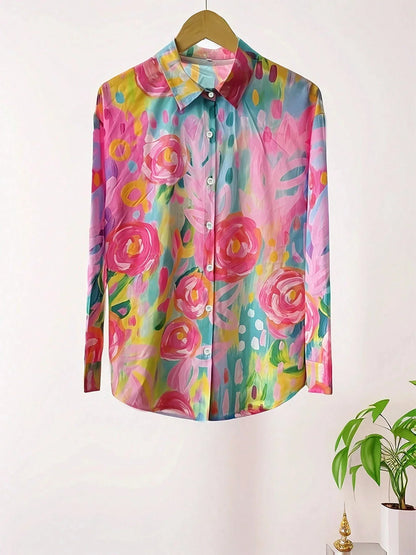Blusa con stampa astratta e bottoni — Blusa fluida a manica lunga