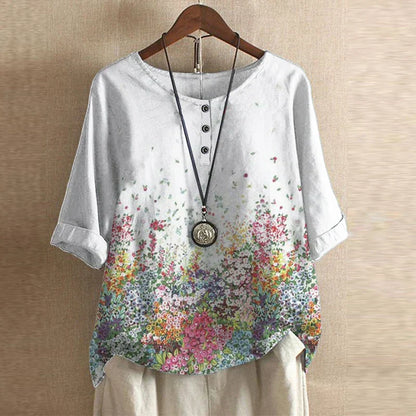 Blusa d'ispirazione retro con stampa floreale — Blusa fluida e versatile