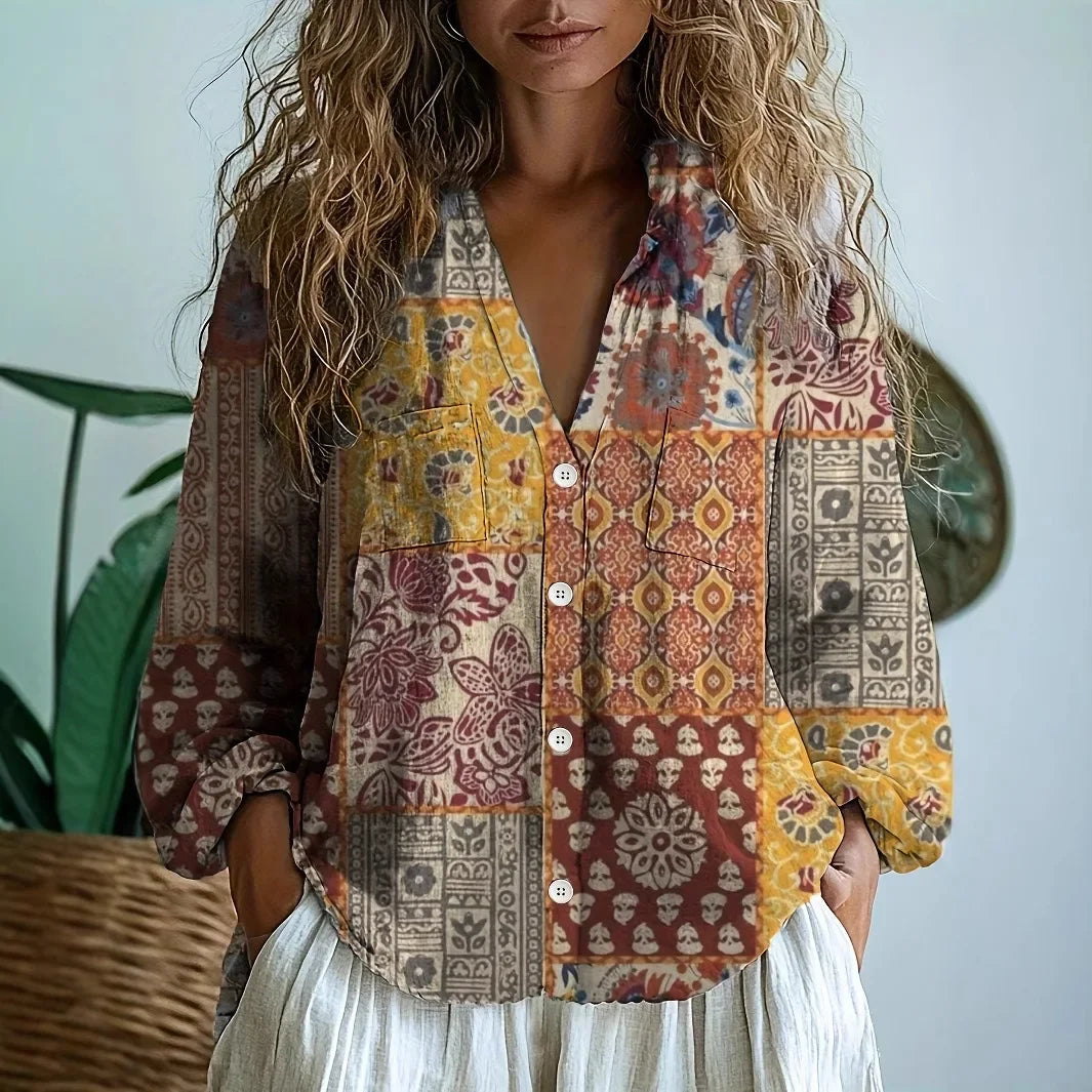 Blusa in viscosa con fantasia naturale — Blusa dalla vestibilità rilassata