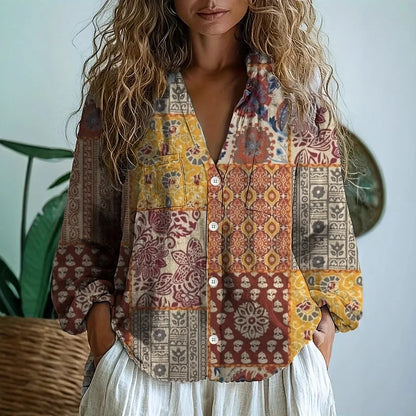 Blusa in viscosa con fantasia naturale — Blusa dalla vestibilità rilassata