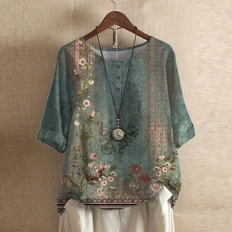 Blusa d'ispirazione retro con stampa floreale — Blusa fluida e versatile