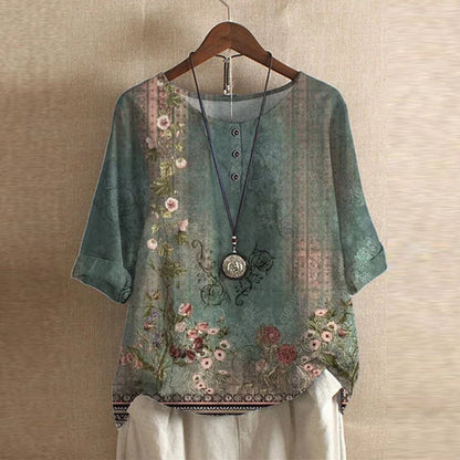 Blusa d'ispirazione retro con stampa floreale — Blusa fluida e versatile