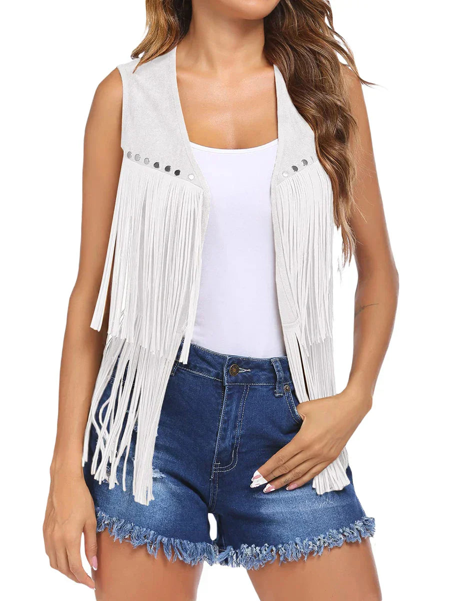 Gilet con frange senza maniche — Gilet aperto con borchie