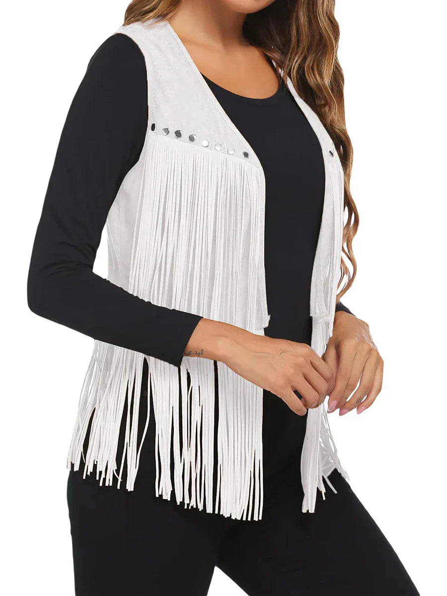 Gilet con frange senza maniche — Gilet aperto con borchie