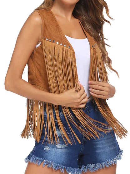 Gilet con frange senza maniche — Gilet aperto con borchie