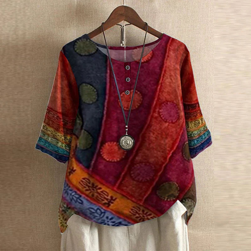 Blusa d'ispirazione retro con stampa floreale — Blusa fluida e versatile