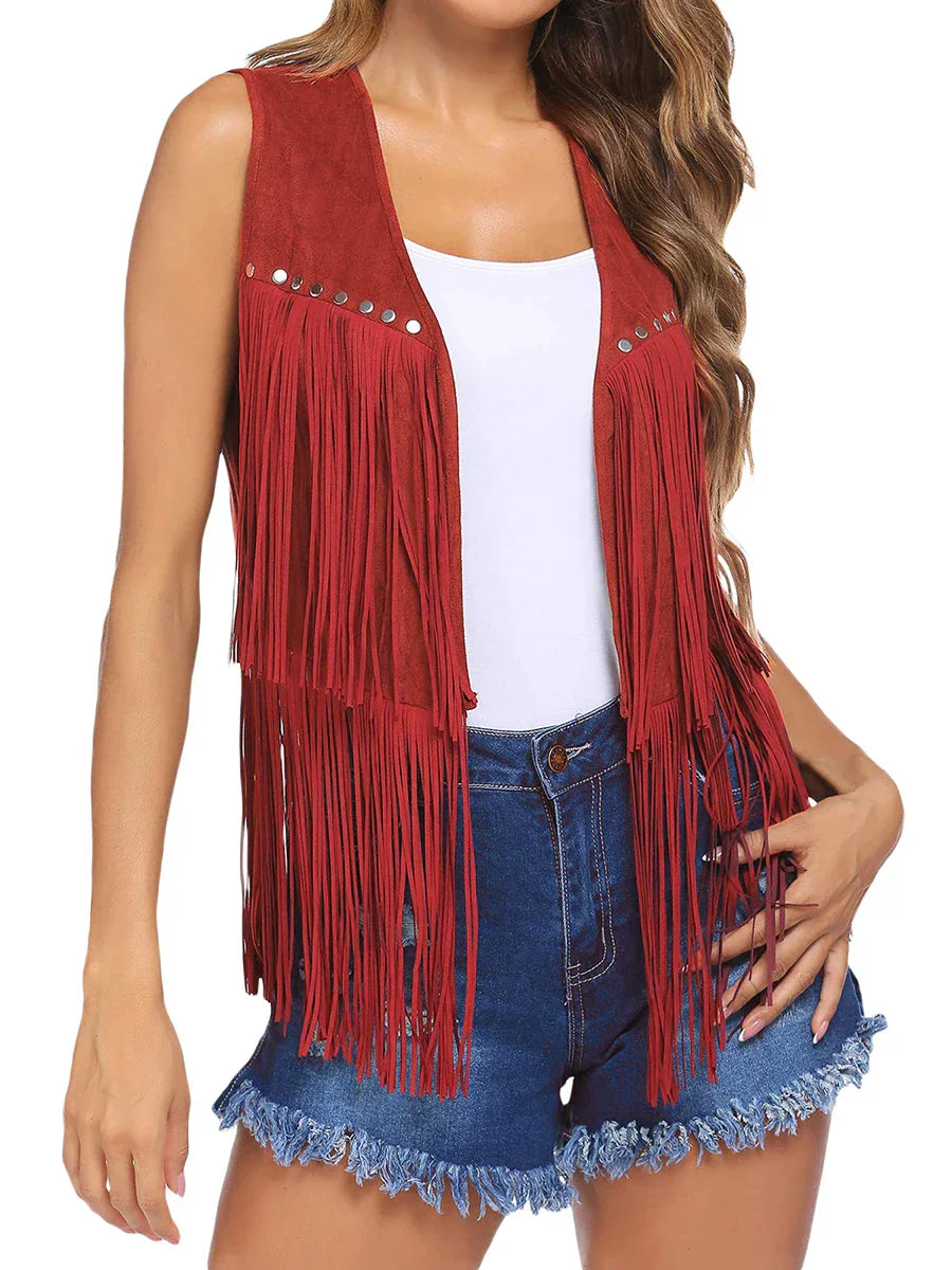 Gilet con frange senza maniche — Gilet aperto con borchie