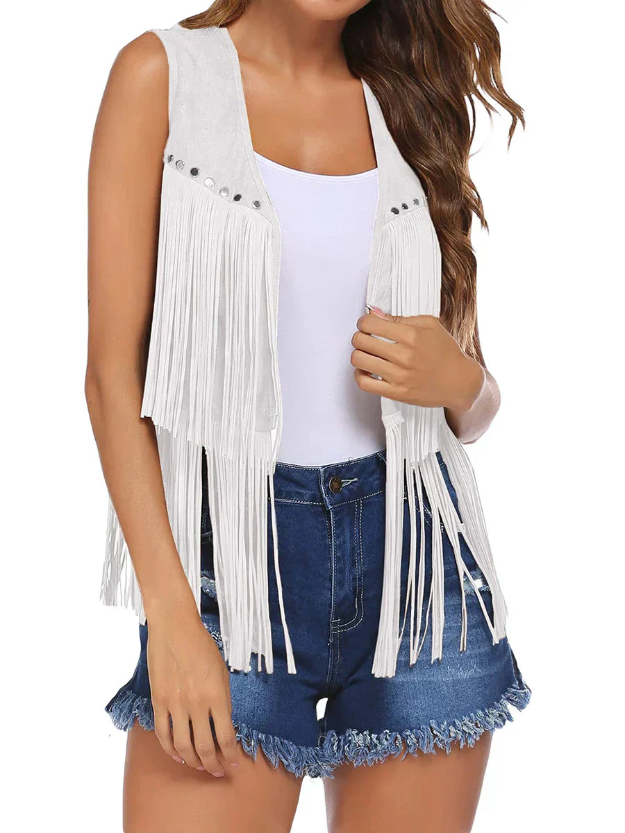 Gilet con frange senza maniche — Gilet aperto con borchie