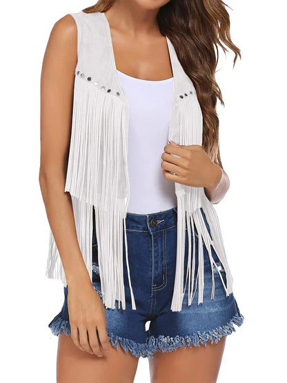 Gilet con frange senza maniche — Gilet aperto con borchie