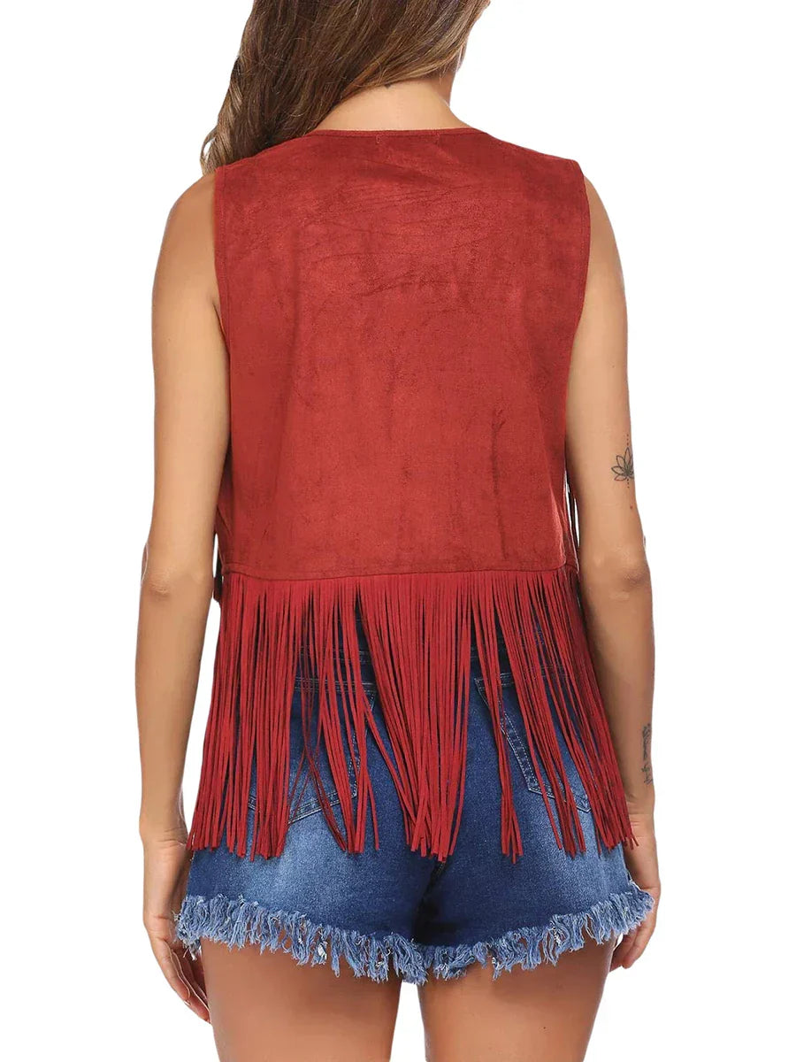 Gilet con frange senza maniche — Gilet aperto con borchie