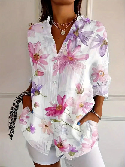 Blusa con stampa astratta e bottoni — Blusa fluida a manica lunga