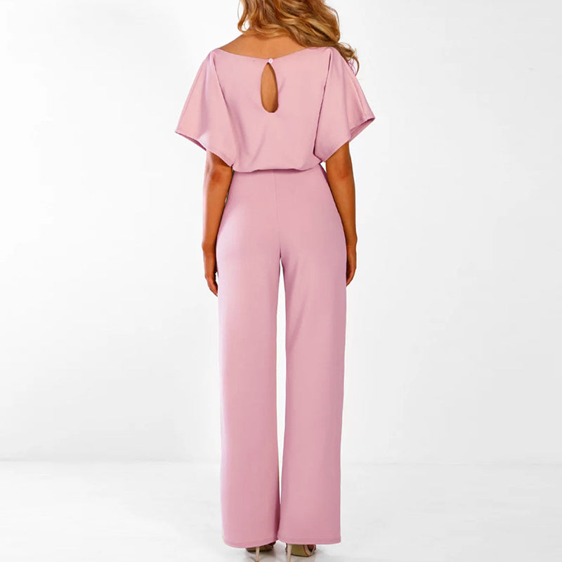Tuta di lino con cintura e gamba larga — Tuta elegante da vestire