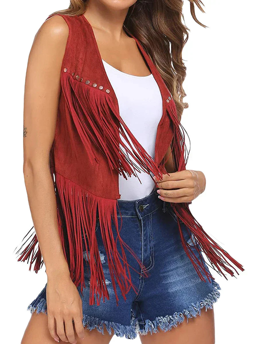 Gilet con frange senza maniche — Gilet aperto con borchie