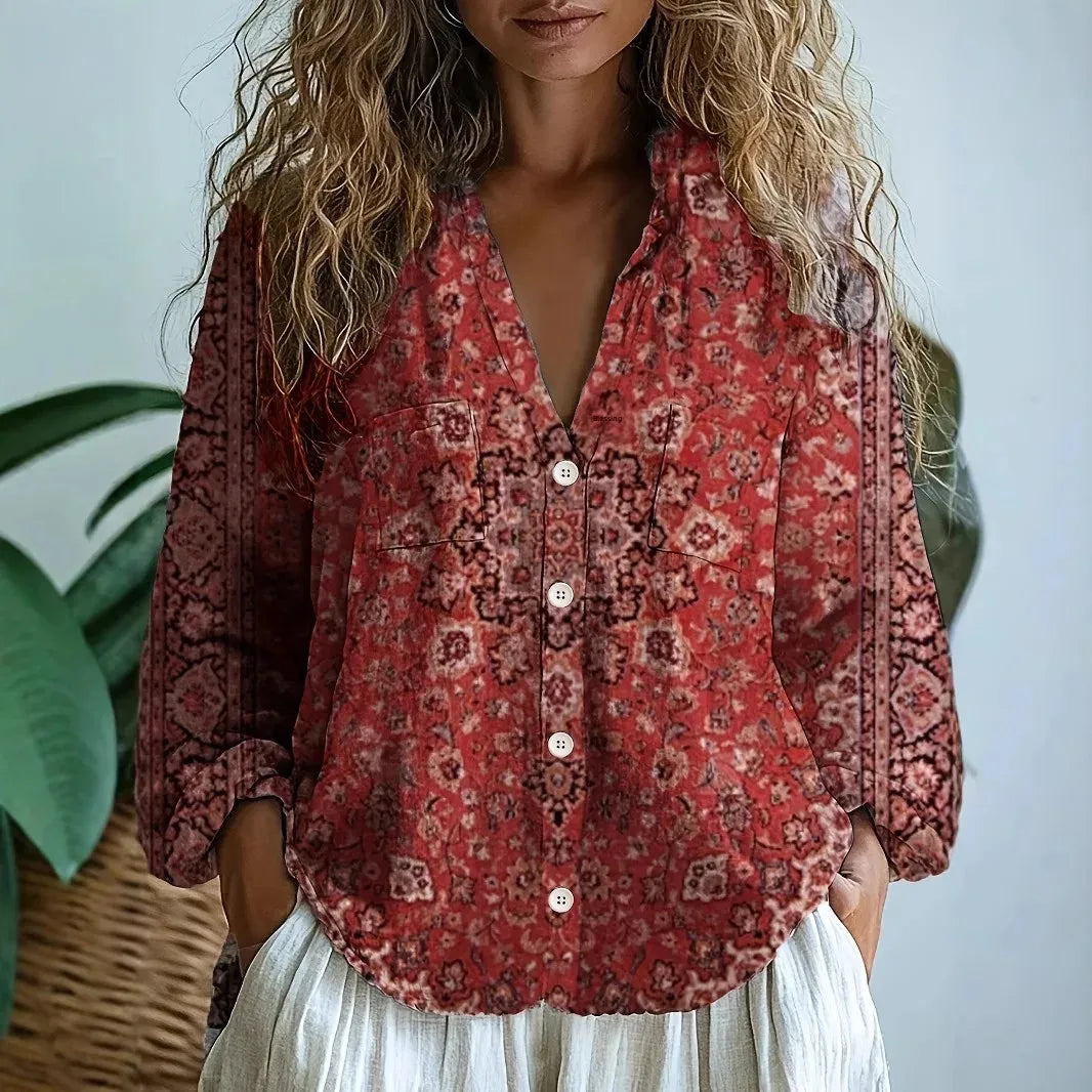 Blusa in viscosa con fantasia naturale — Blusa dalla vestibilità rilassata