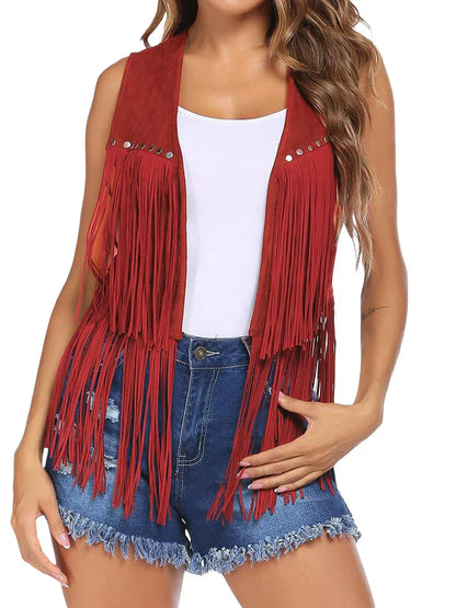 Gilet con frange senza maniche — Gilet aperto con borchie