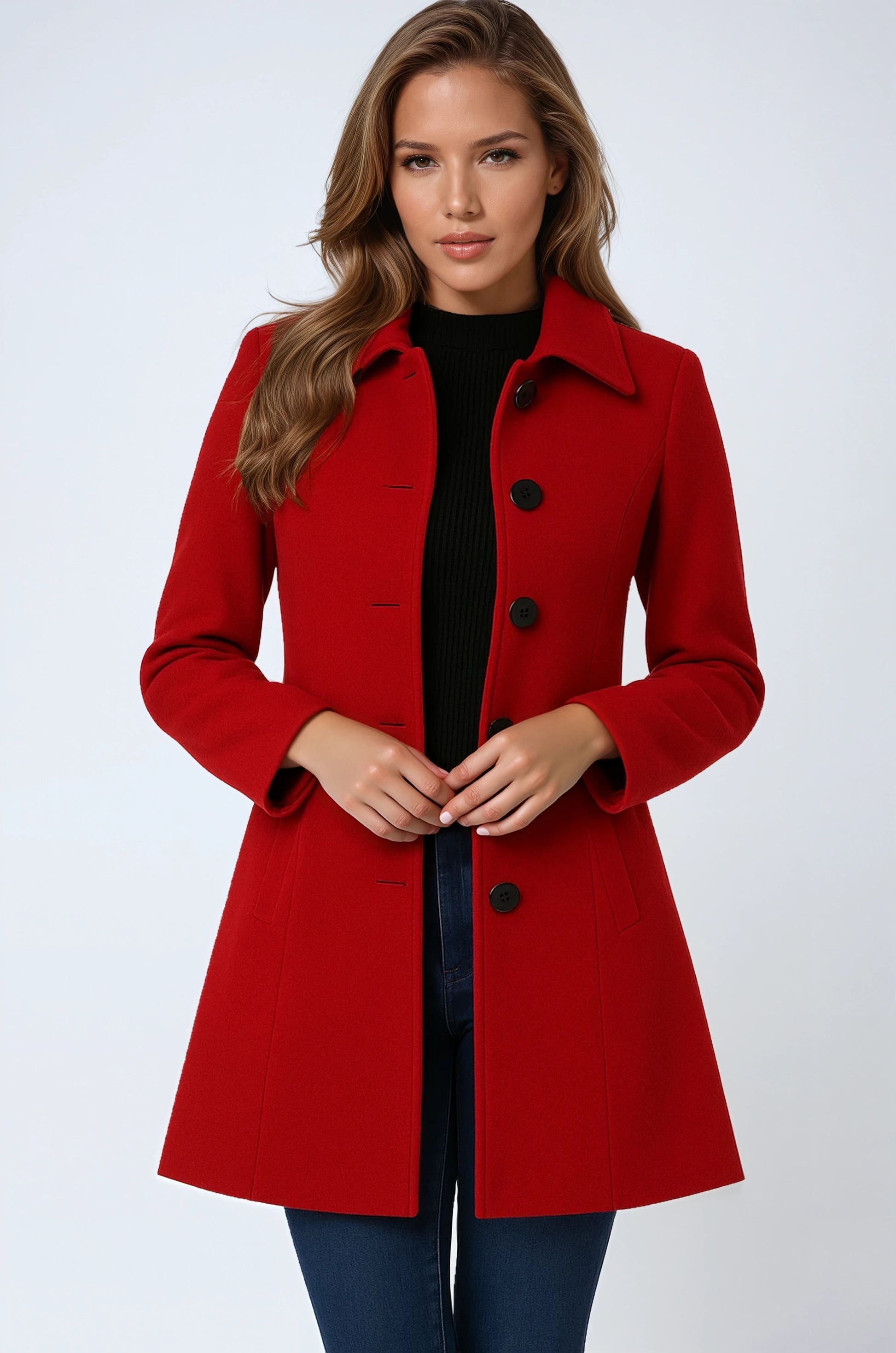 Cappotto di lana con bottoni, taglio aderente e collo classico — Cappotto invernale elegante