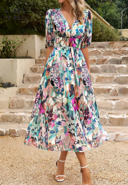 Abito lungo floreale ed elegante — Abito fluido estivo