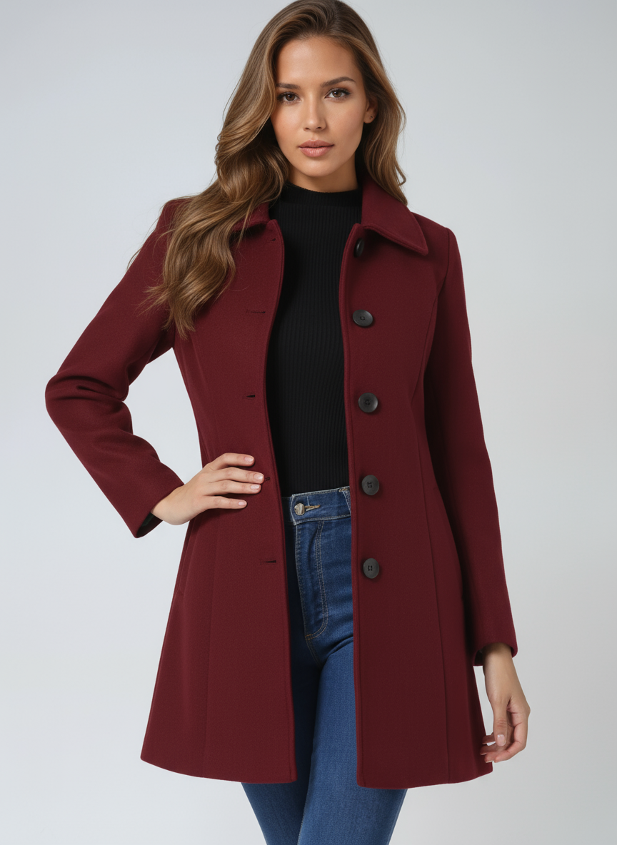 Cappotto di lana con bottoni, taglio aderente e collo classico — Cappotto invernale elegante
