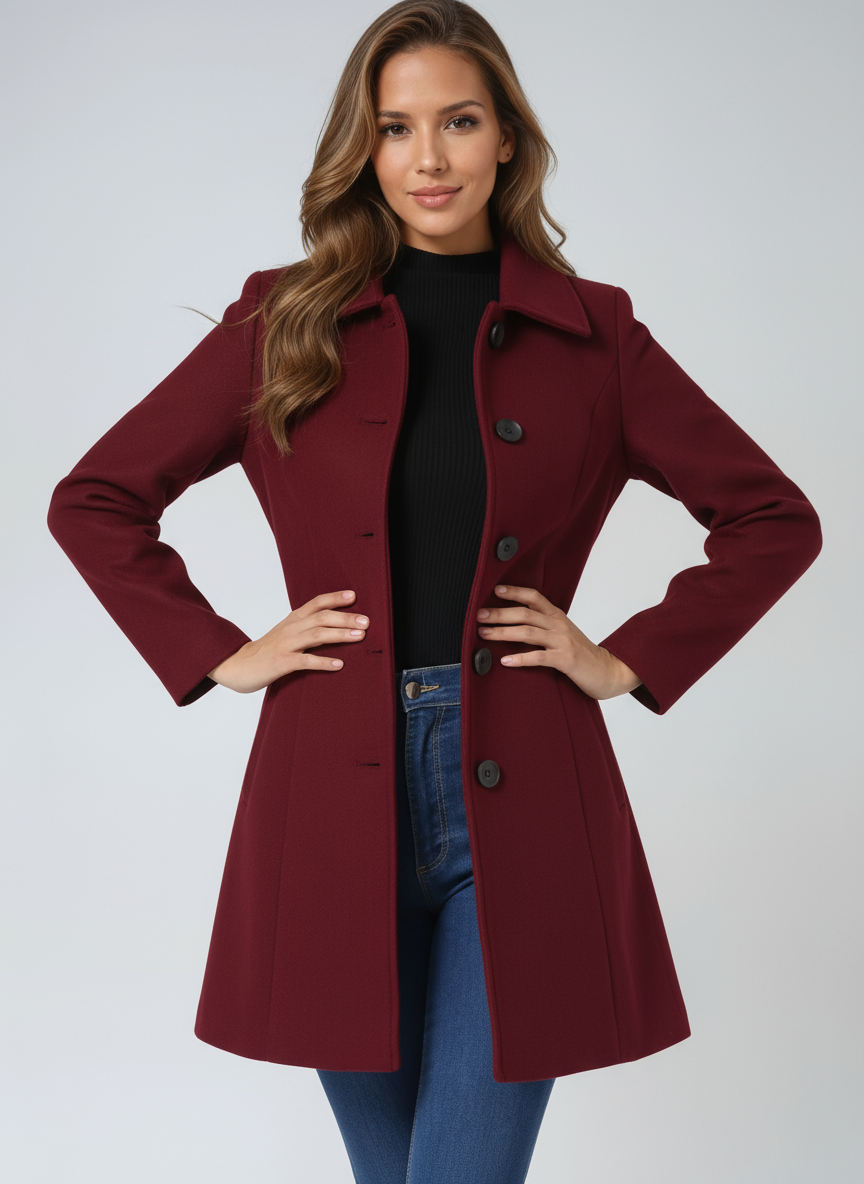 Cappotto di lana con bottoni, taglio aderente e collo classico — Cappotto invernale elegante