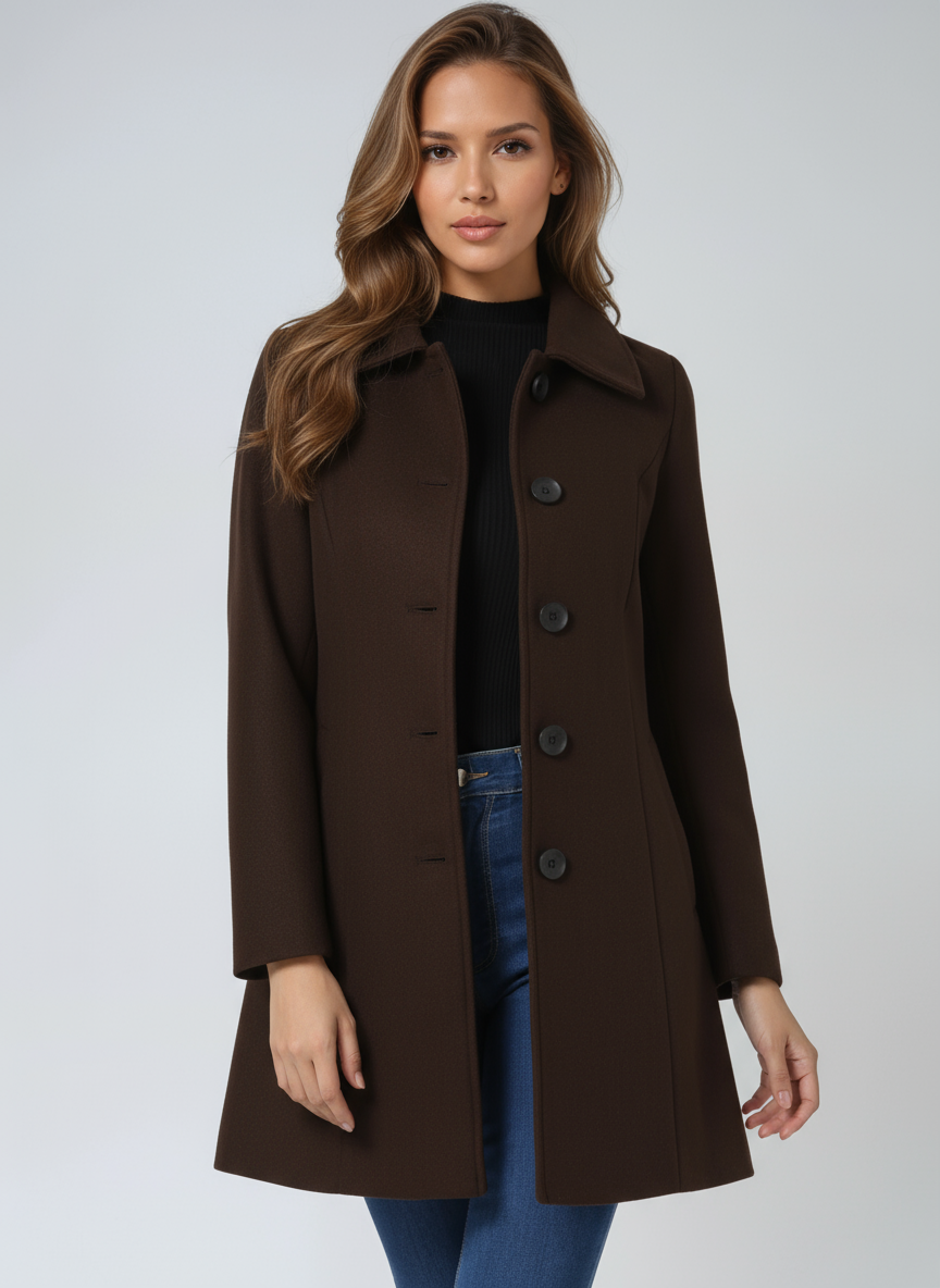 Cappotto di lana con bottoni, taglio aderente e collo classico — Cappotto invernale elegante
