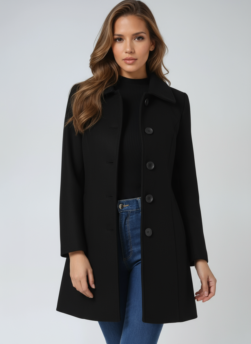 Cappotto di lana con bottoni, taglio aderente e collo classico — Cappotto invernale elegante