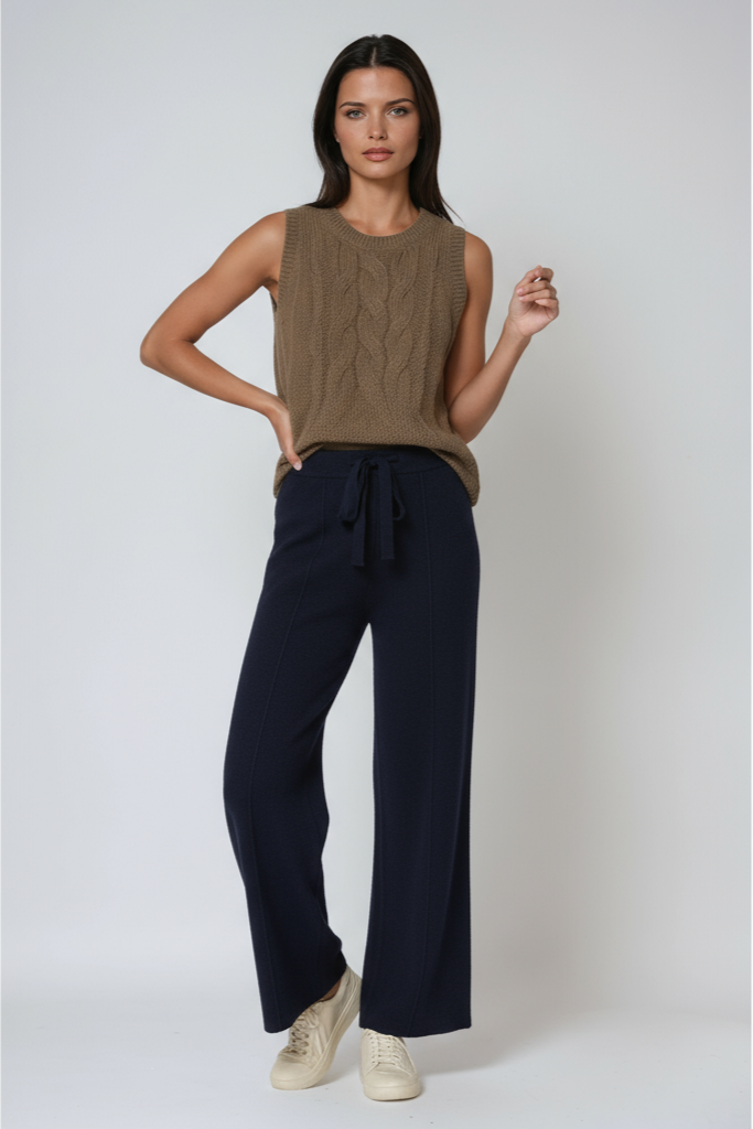 Pantaloni in maglia di cotone con coulisse e taglio morbido — Pantaloni comodi relax