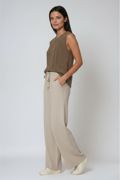 Pantaloni in maglia di cotone con coulisse e taglio morbido — Pantaloni comodi relax