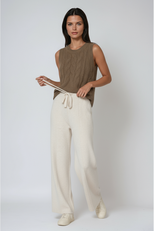Pantaloni in maglia di cotone con coulisse e taglio morbido — Pantaloni comodi relax