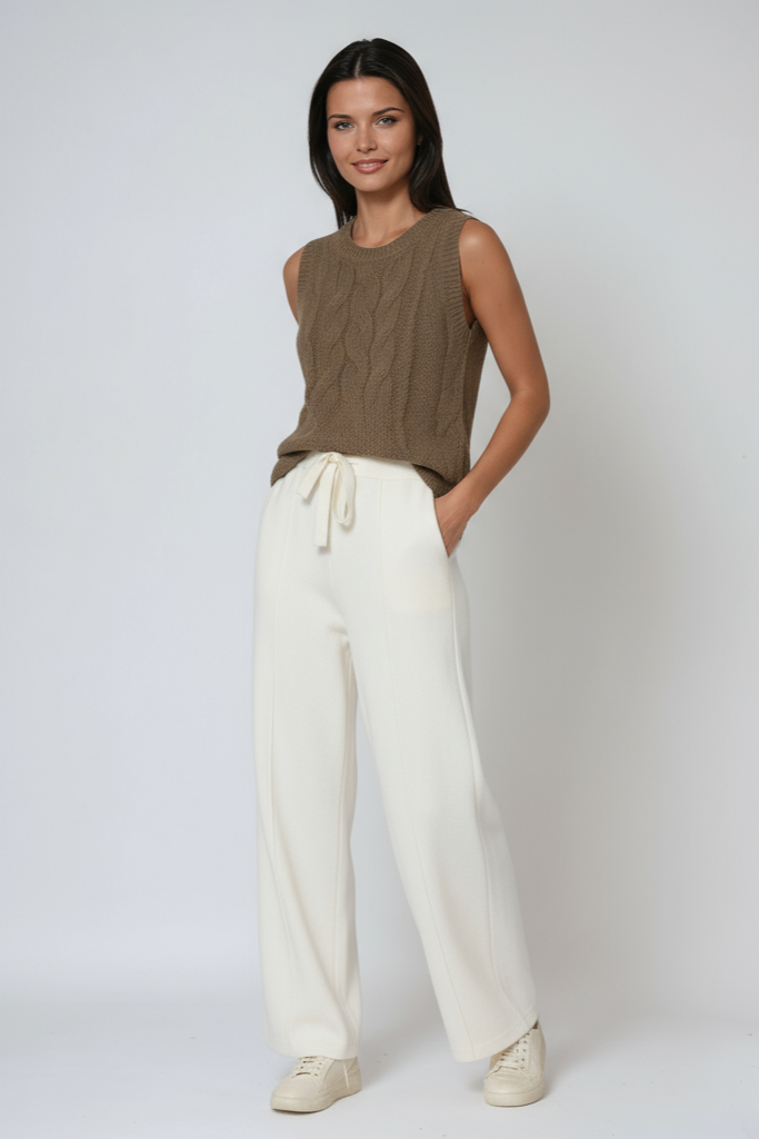 Pantaloni in maglia di cotone con coulisse e taglio morbido — Pantaloni comodi relax