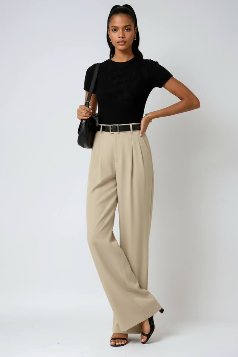 Pantaloni di lino a gamba larga e vita alta — Pantaloni eleganti da vestire