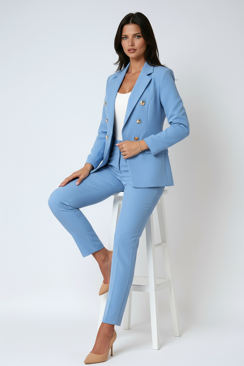Completo di lino con blazer doppiopetto e pantaloni — Tailleur due pezzi elegante