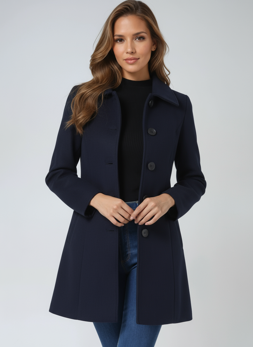 Cappotto di lana con bottoni, taglio aderente e collo classico — Cappotto invernale elegante