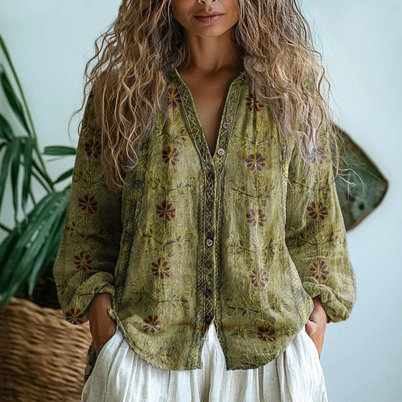 Blusa in viscosa con fantasia naturale — Blusa dalla vestibilità rilassata