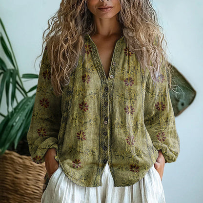 Blusa in viscosa con fantasia naturale — Blusa dalla vestibilità rilassata