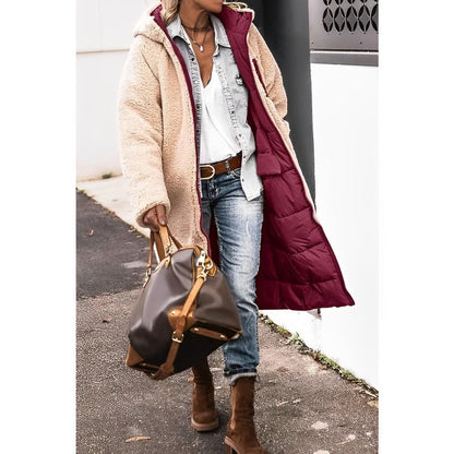 Cappotto lungo con cappuccio e interno teddy — Cappotto caldo invernale