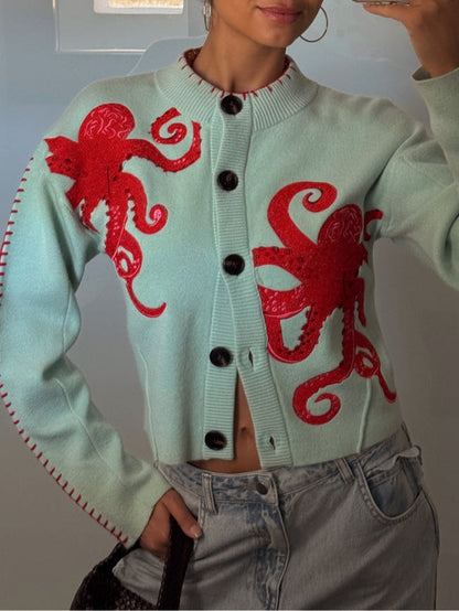 Cardigan in maglia con stampa polpo — Cardigan con bottoni