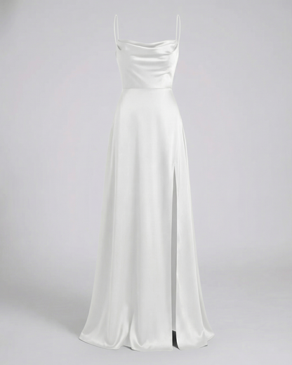 Abito maxi elegante in raso con schiena intrecciata — Abito da sera senza maniche