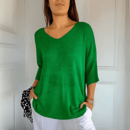 Maglione con scollo a V comodo — Maglione in maglia a manica tre quarti