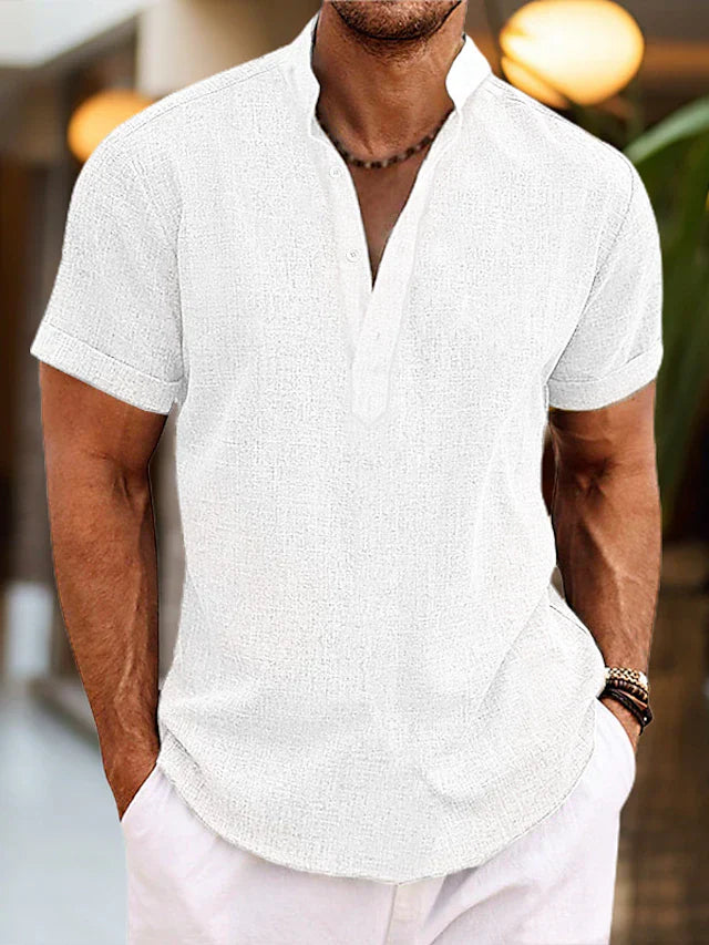 Camisa de verano para hombre, cuello Henley