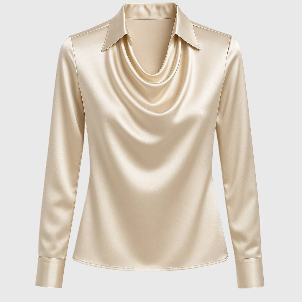 Blusa elegante con collo plissettato — Blusa fluida e versatile in raso