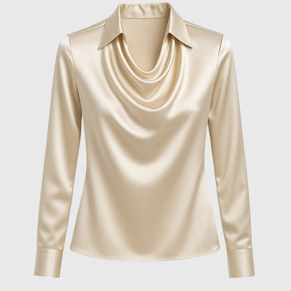 Blusa elegante con collo plissettato — Blusa fluida e versatile in raso
