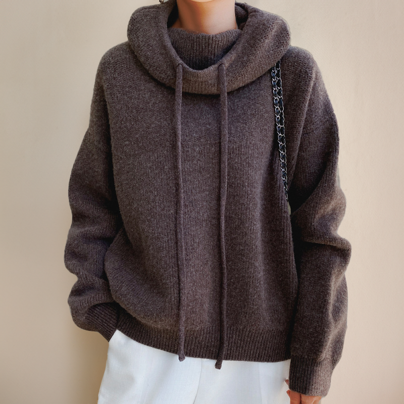 Felpa oversize con cappuccio e collo alto — Felpa morbida con coulisse