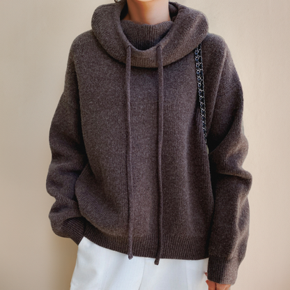 Felpa oversize con cappuccio e collo alto — Felpa morbida con coulisse